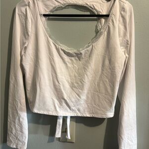 Target White Long Sleeve Scoop Neck Lace-Trim Top